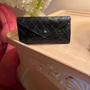 CHANEL Black Leather Envelope Wallet with serial code.